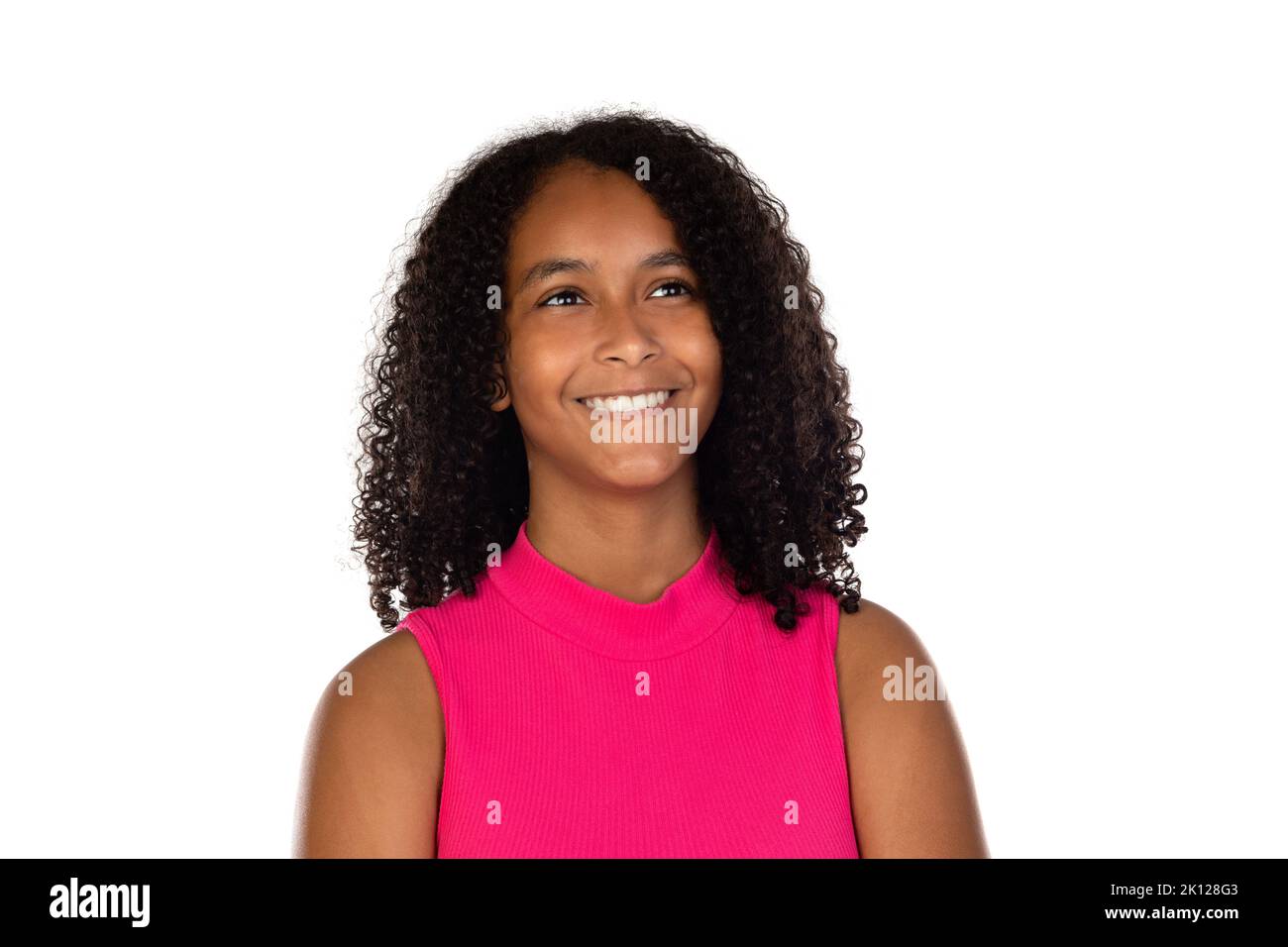 Schöne afroamerikanische junge Mädchen auf weißem Hintergrund isoliert Stockfoto