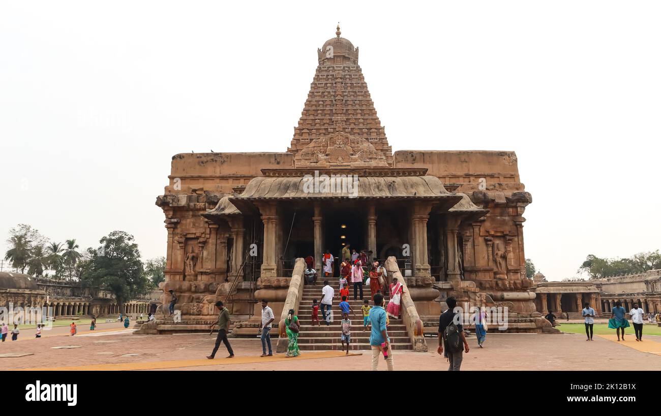 Der schöne Brihadeshwara Tempel, Chola Dynastie Tempel, gewidmet Lord Shiva, Thanjavur, Tamil Nadu, Indien Stockfoto