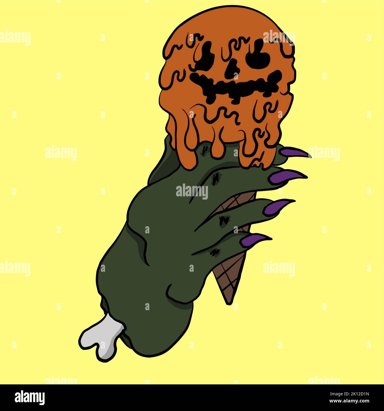 Helloween Zombie Hand hält Kürbis Eis Illustration Stock Vektor