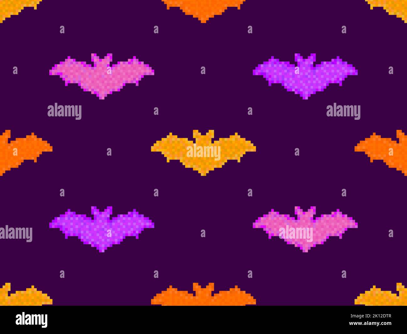 Pixel Fledermäuse nahtloses Muster. Halloween Hintergrund mit Fledermäusen im Pixel Art Stil. Retro 8-Bit-Videospiel der 90s im Jahr 2D. Design für Spiele, Apps, banne Stock Vektor