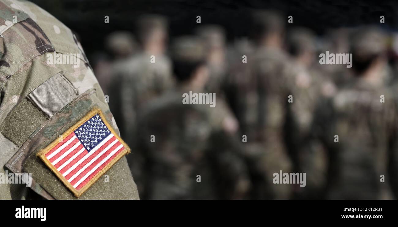 Veterans Day. US-Soldaten. US-Armee. USA-Patch-Flagge auf der US-Militäruniform. Streitkräfte Der Vereinigten Staaten. Stockfoto