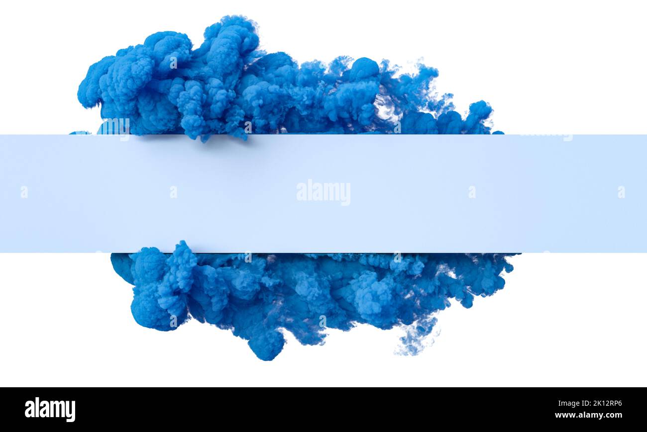 Blaue Wolke um ein blaues Banner auf weißem Hintergrund. 3D Rendern Stockfoto