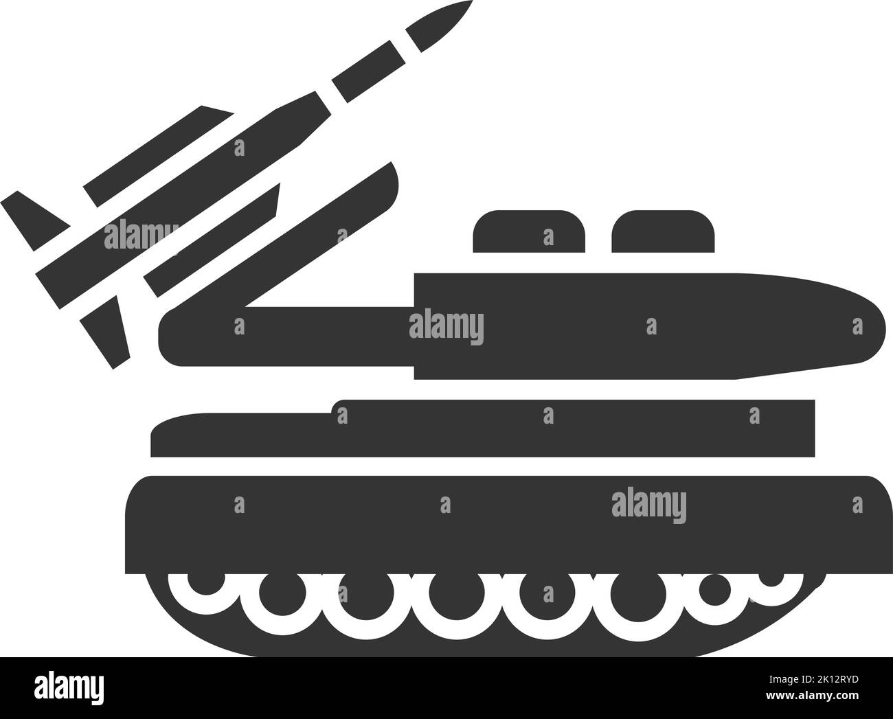 Schwarzes Armeefahrzeug-Symbol. Raketenabschusstransport Stock Vektor