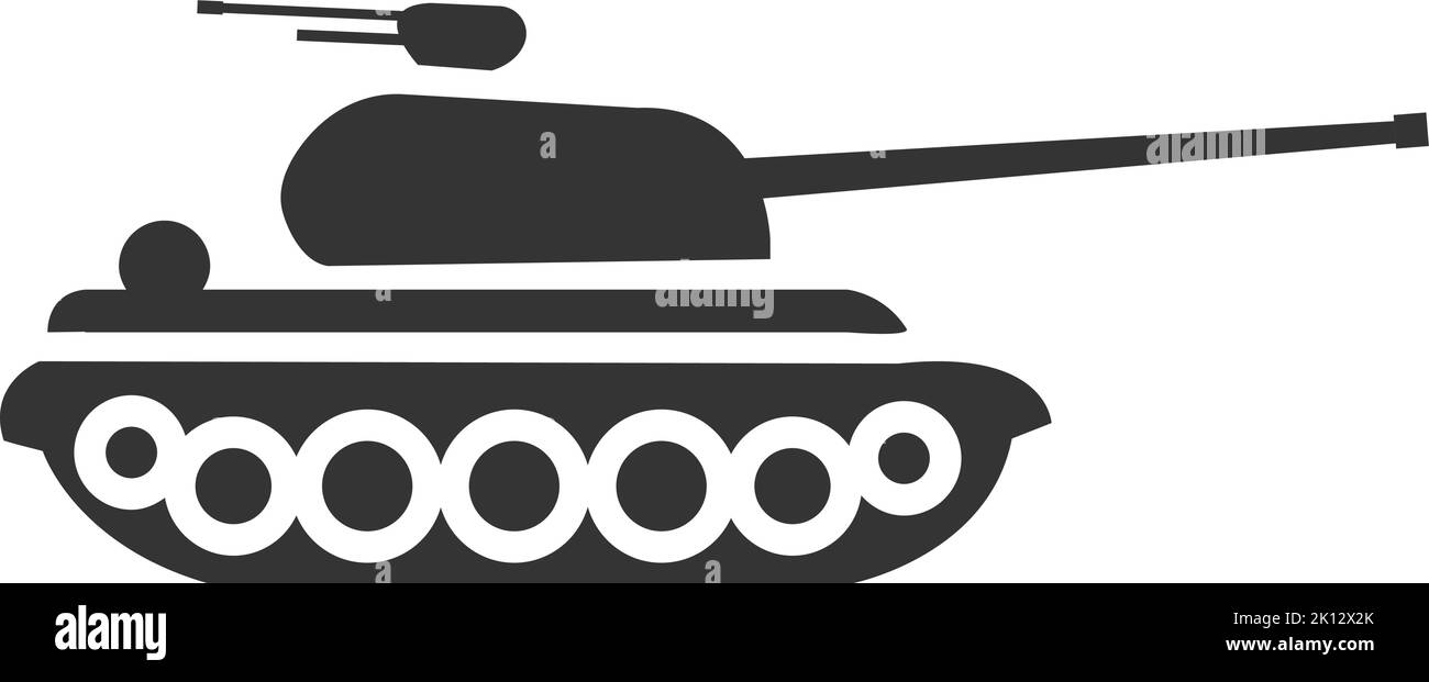 Tanksymbol. Schwarzes Kampffahrzeug. Kriegstransport Stock Vektor