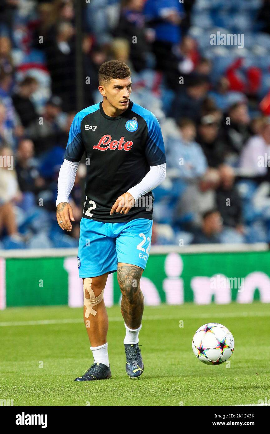 Giovanni di Lorenzo, professioneller Fußballspieler, der für Napoli spielt, beim Training im Ibrox Park Stadium, Glasgow, Schottland, Stockfoto