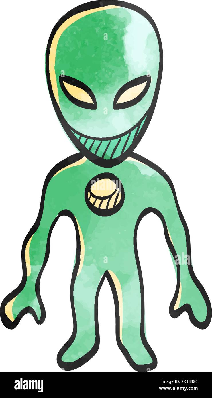 Alien-Ikone im Aquarellstil. Stock Vektor