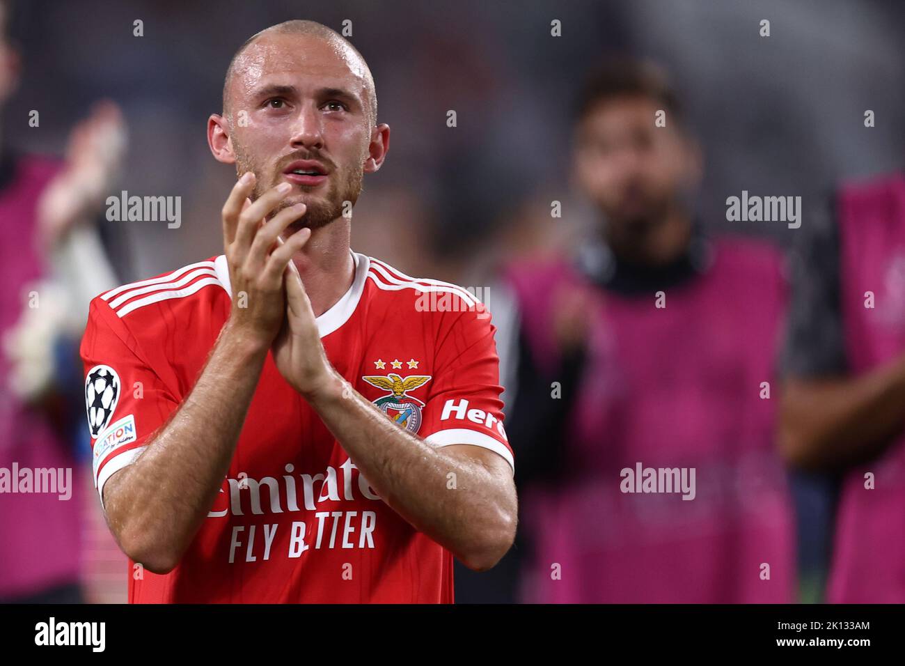 Fredrik Aursnes von SL Benfica feiert nach dem Gewinn des UEFA Champions League-Gruppe-H-Spiels zwischen Juventus FC und SL Benfica am 14. September 2022 in Turin, Italien. Stockfoto