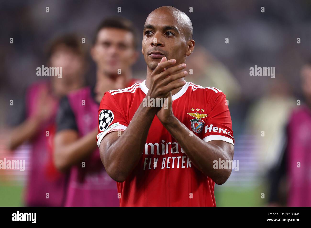 Joao Mario von SL Benfica feiert das Spiel der UEFA Champions League Gruppe H zwischen Juventus FC und SL Benfica am 14. September 2022 in Turin, Italien. Stockfoto
