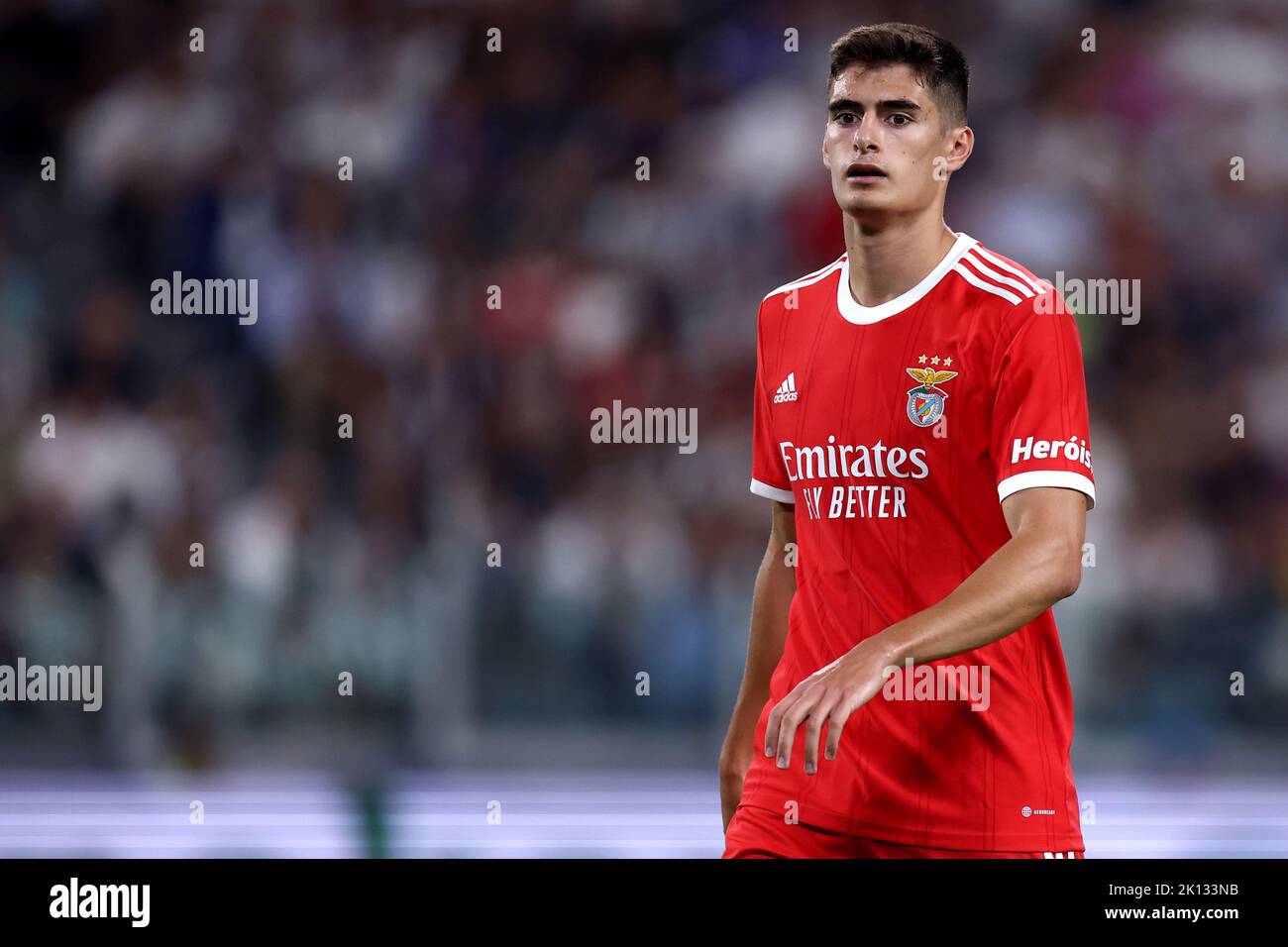 Antonio Silva von SL Benfica schaut während des UEFA Champions League Gruppe H Spiels zwischen Juventus FC und SL Benfica am 14. September 2022 in Turin, Italien, auf. Stockfoto