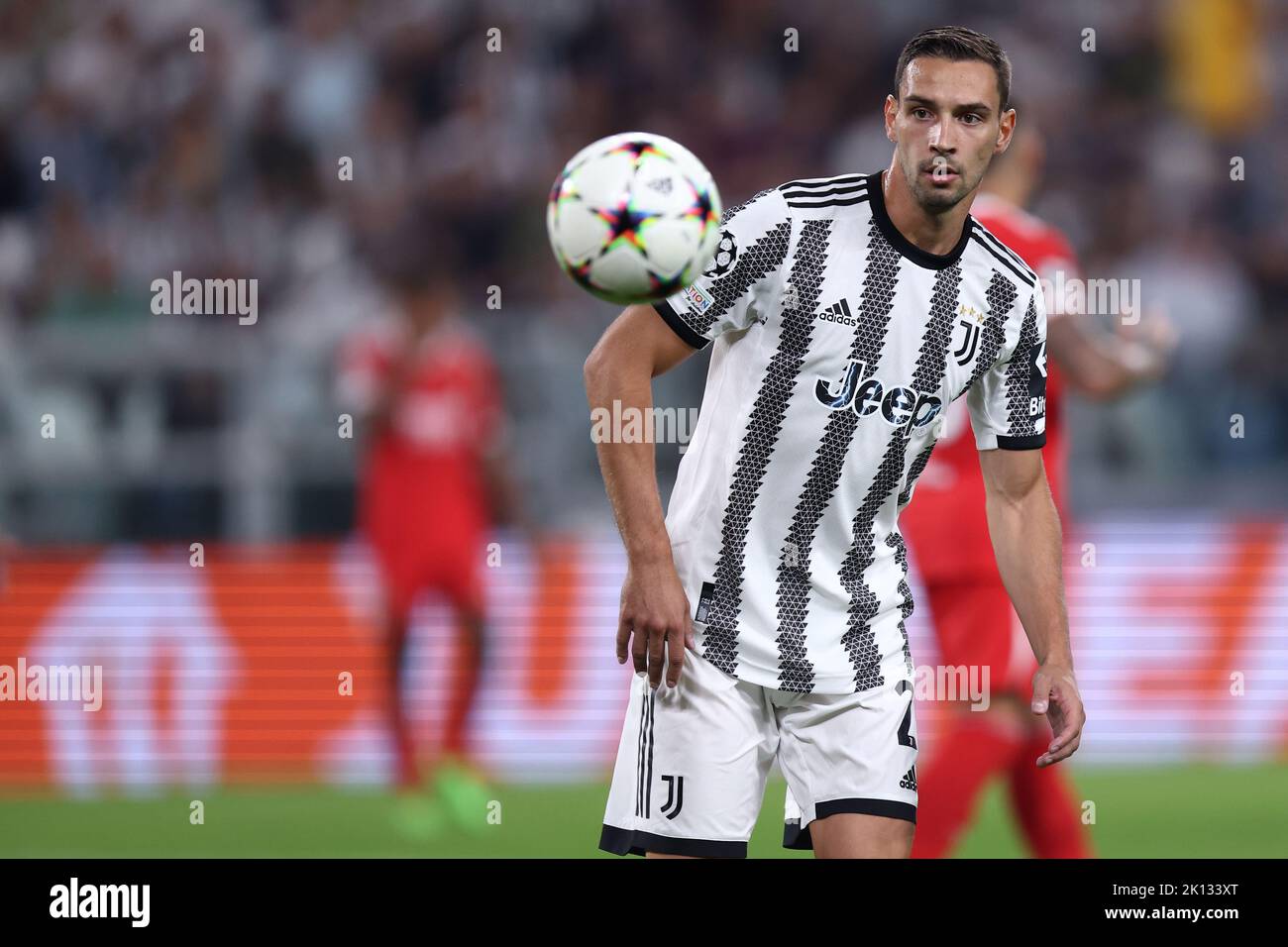 Mattia De Sciglio vom FC Juventus im Einsatz beim UEFA Champions League-Spiel der Gruppe H zwischen dem FC Juventus und SL Benfica am 14. September 2022 in Turin, Italien. Stockfoto
