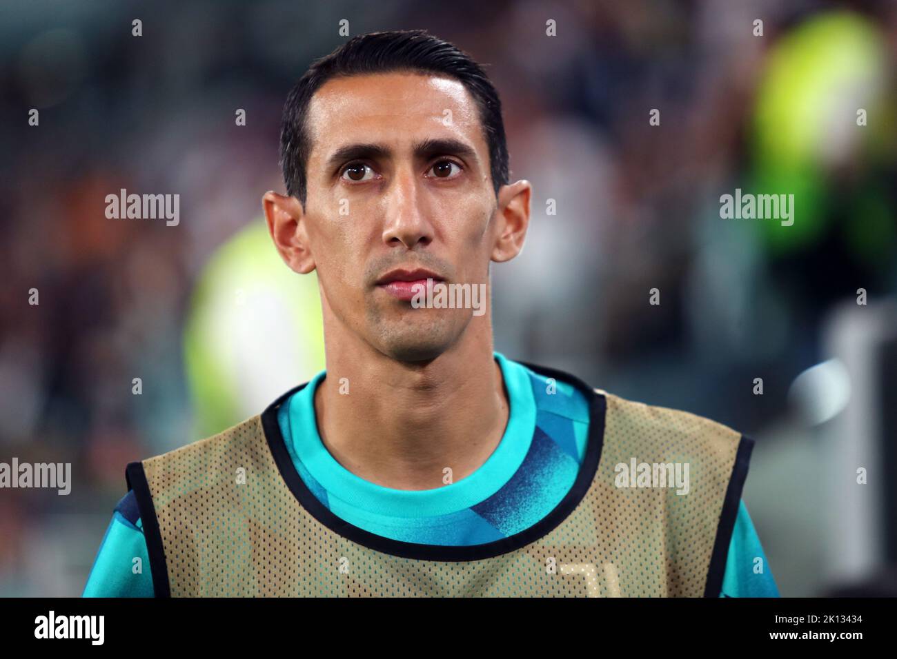 Angel Di Maria vom FC Juventus beim Aufwärmen vor dem UEFA Champions League-Spiel der Gruppe H zwischen dem FC Juventus und SL Benfica am 14. September 2022 im Allianz Stadium in Turin, Italien. Stockfoto