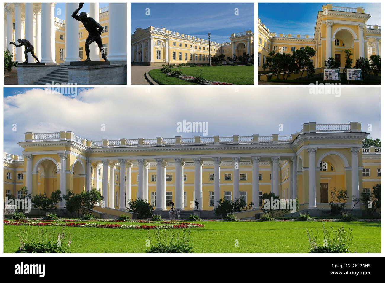 Der schöne Alexander-Palast, im klassischen Stil, in Puschkin (St. Petersburg) wurde von Katharina II. Für ihren Neffen Alexander I., den zukünftigen Kaiser, erbaut Stockfoto