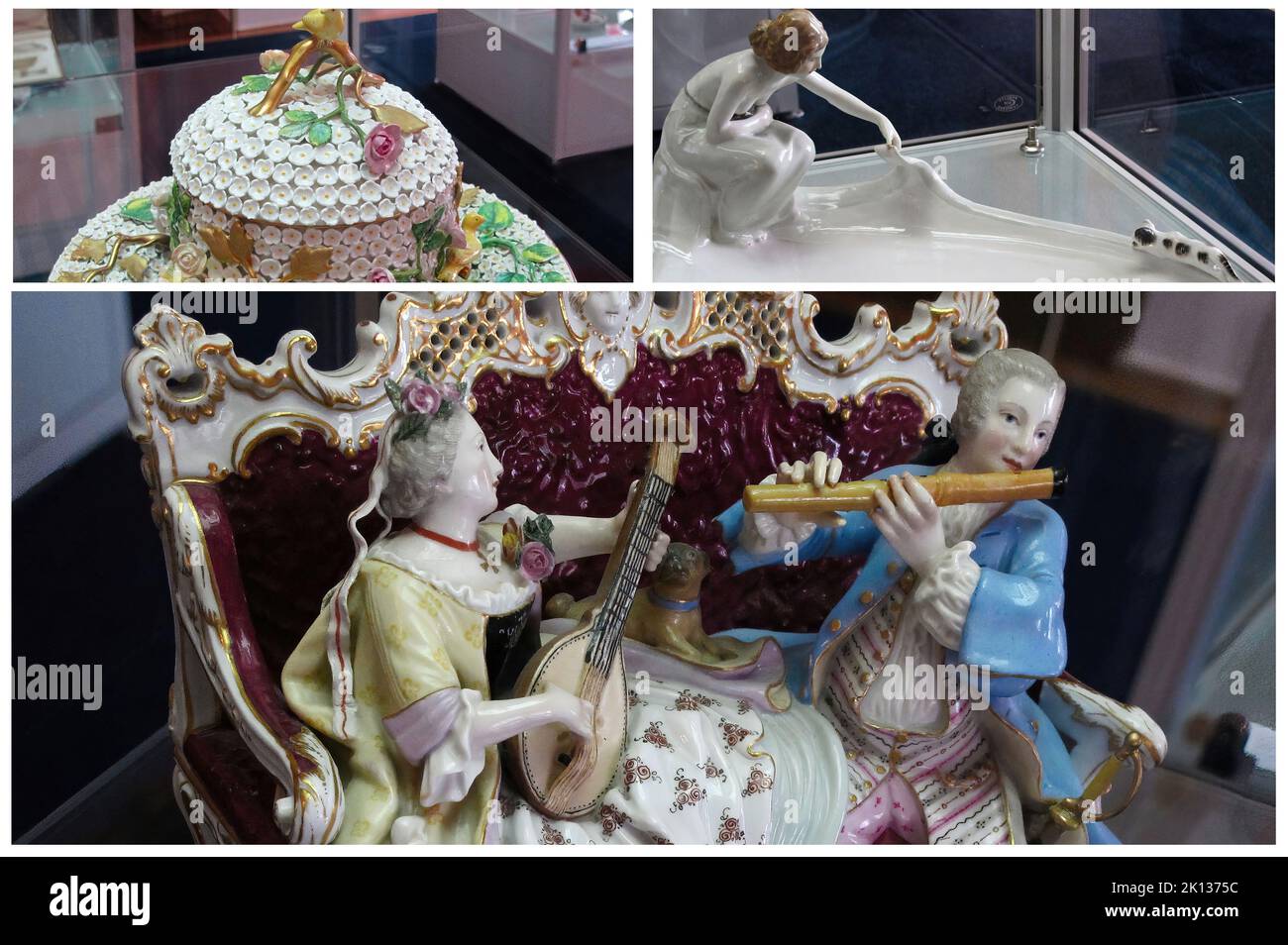 Die Sammlung von Meißener Porzellan im luxuriösen Katharinenpalast, gelegen in der Stadt Zarskoje Selo (Puschkin), St. Petersburg, Russland Stockfoto