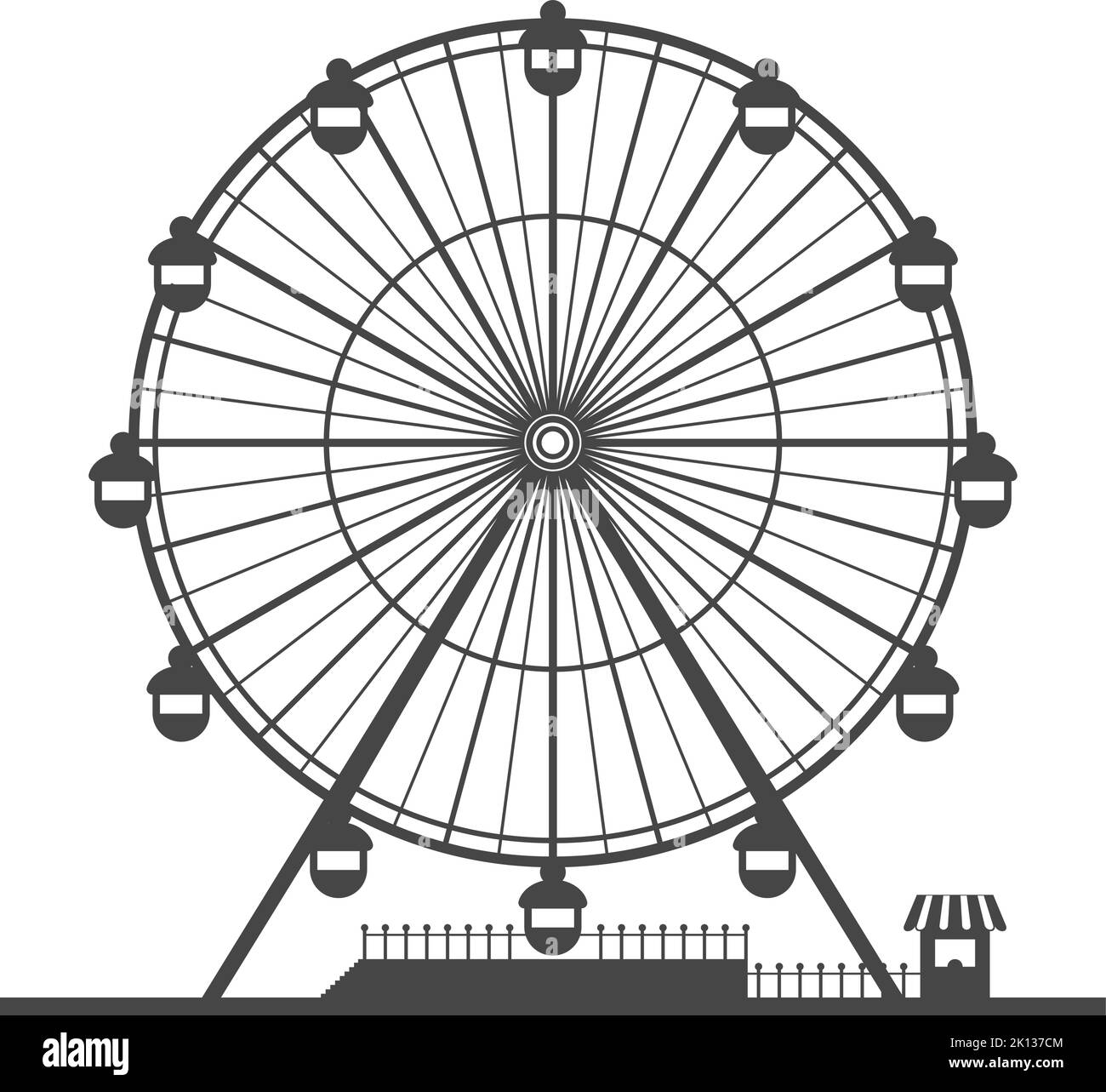 Vergnügungspark Ferris Big Wheel schwarze Silhouette Stock Vektor