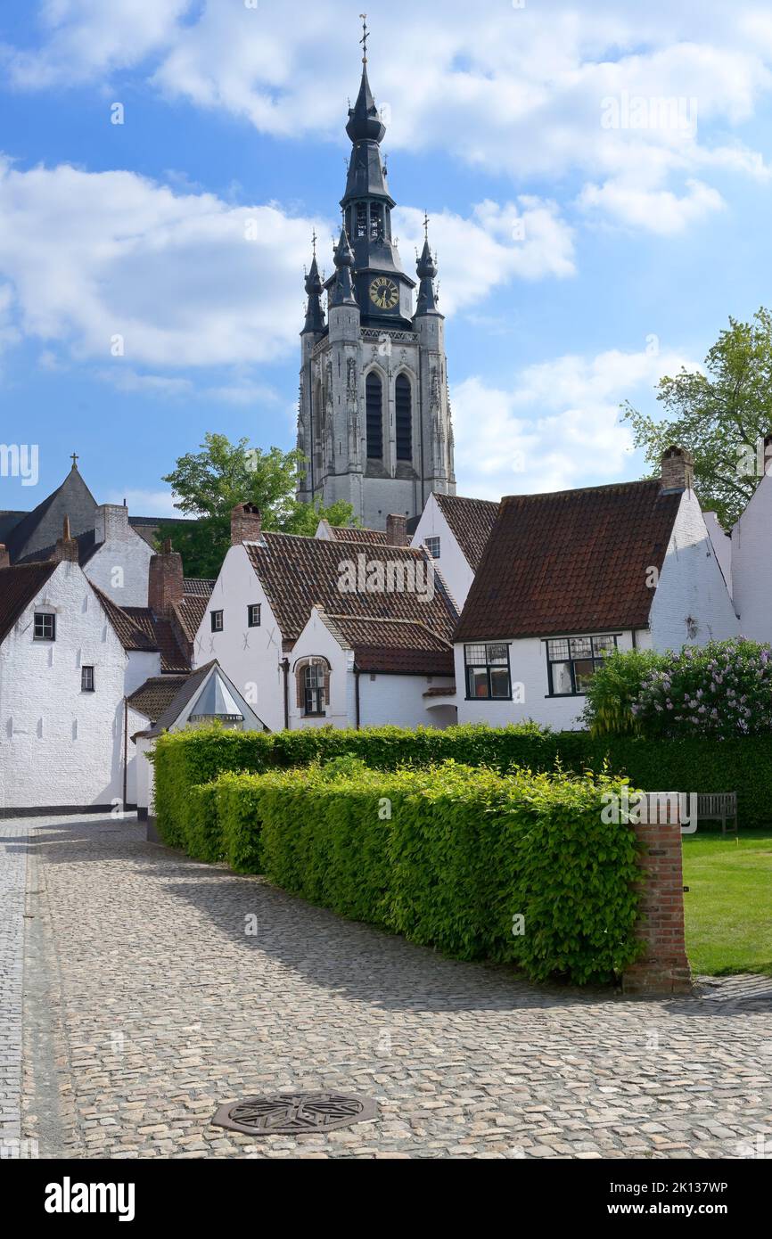 Blick auf die St. Martins Kirche von der St. Elisabeth Beguinage, Kortrijk, Flandern, Belgien, Europa Stockfoto