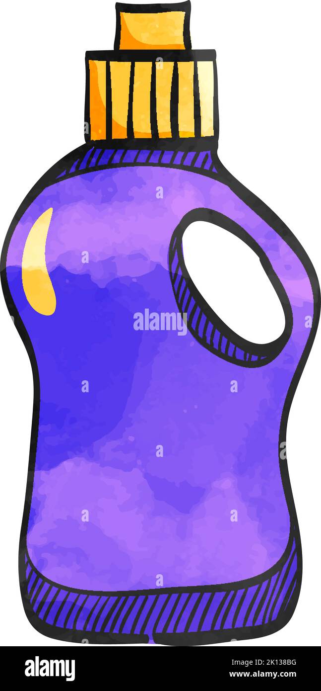 Symbol der Waschmittelflasche im Aquarellstil. Stock Vektor