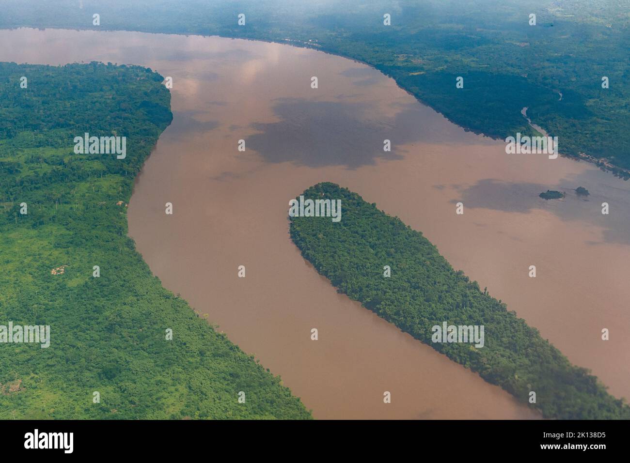 Luftaufnahme des Kongo-Flusses, Kisangani, Demokratische Republik Kongo, Afrika Stockfoto