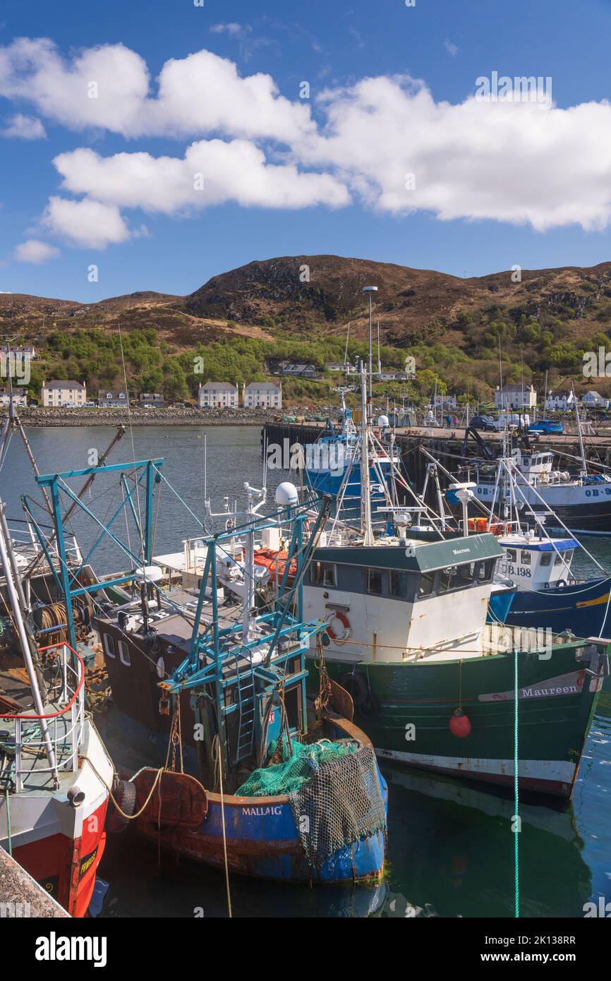 Angeln und Vergnügungsboote, die im Hafen von Mallaig, Highlands, Schottland, Vereinigtes Königreich, Europa festgemacht sind Stockfoto