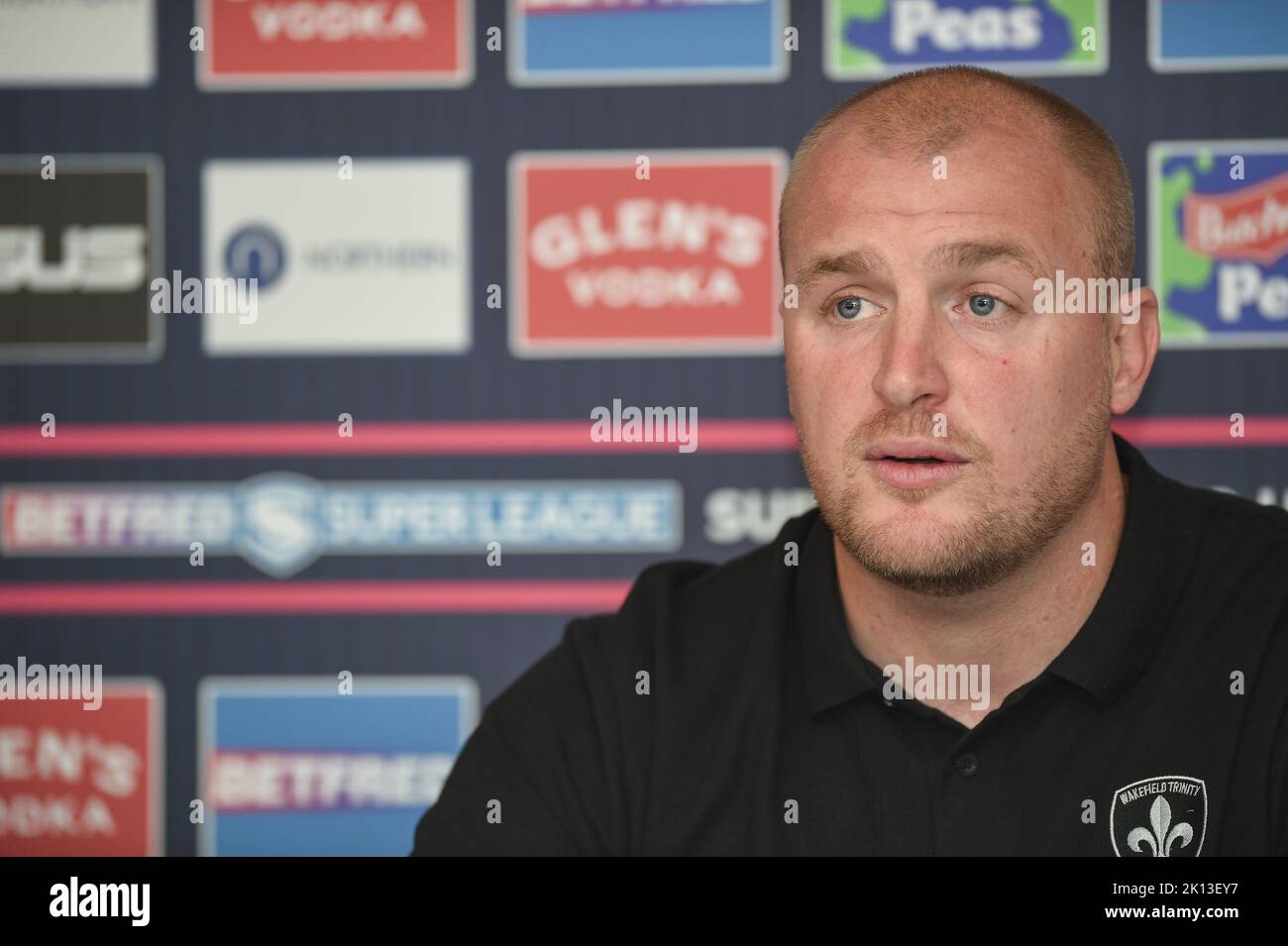 Wakefield, England -14.. September 2022 - Wakefield Trinity neuer Cheftrainer Mark Applegarth. Rugby League Betfred Super League , Wakefield Trinity Neuer Coach Termin Pressekonferenz im Be Well Support Stadium, Wakefield, Großbritannien Stockfoto