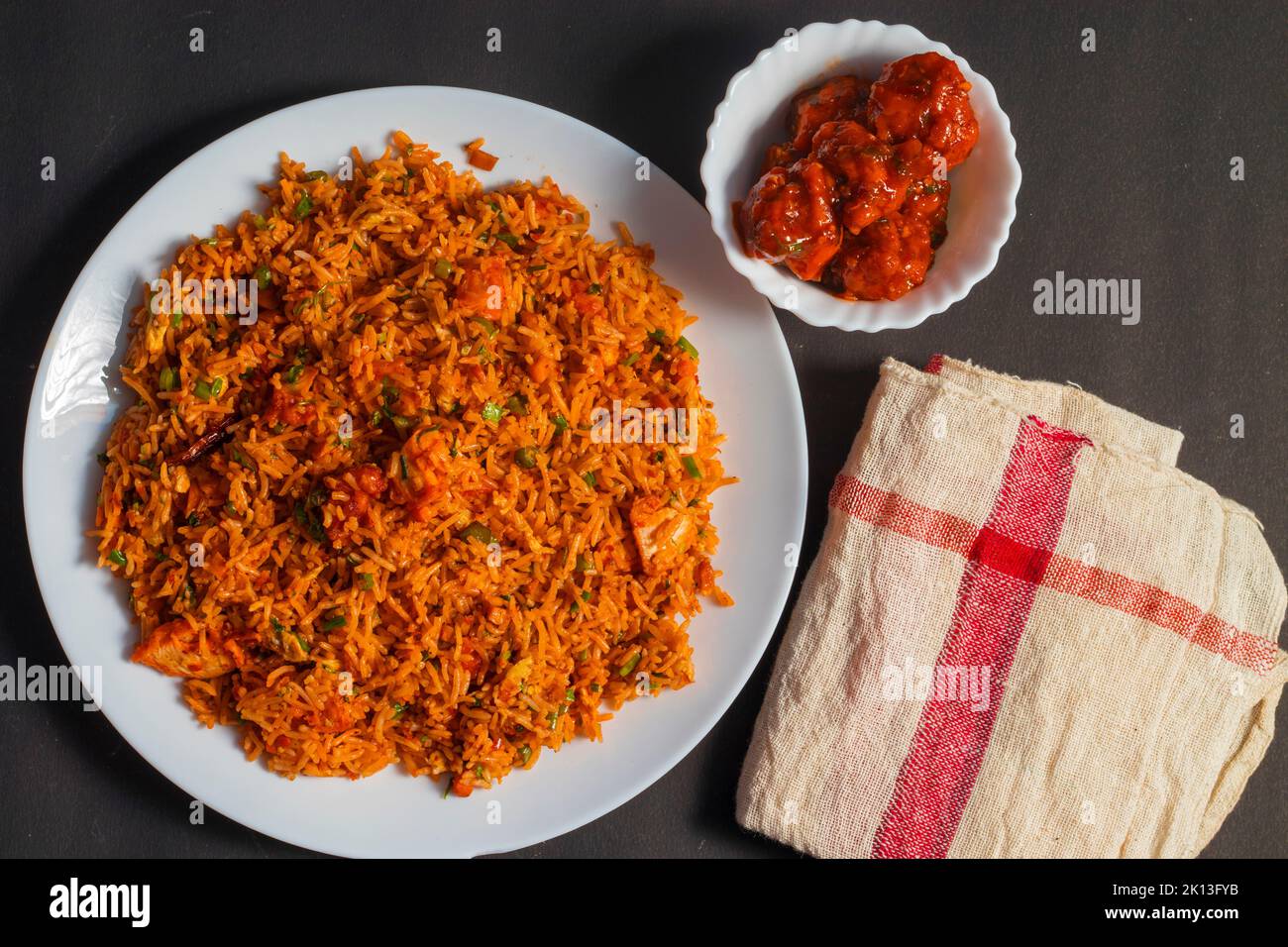 Köstliches chinesisches Essen Schezwan nicht-veg gebratener Reis. Stockfoto