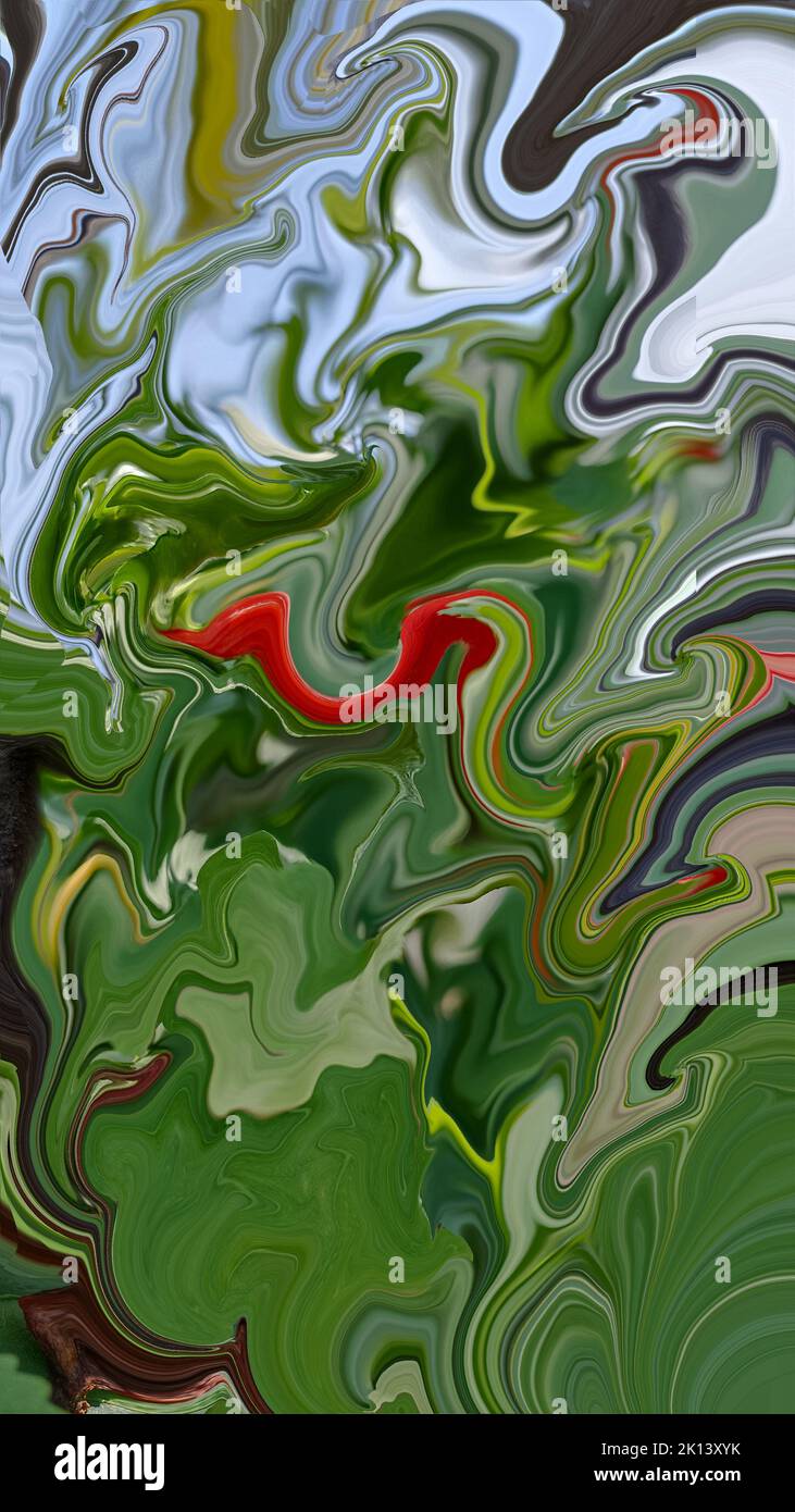 Liquify abstraktes Muster-Design von 6 Farben Kombination. Weicher, farbenfroher Hintergrund, Design für mobile Anwendungen. Stockfoto