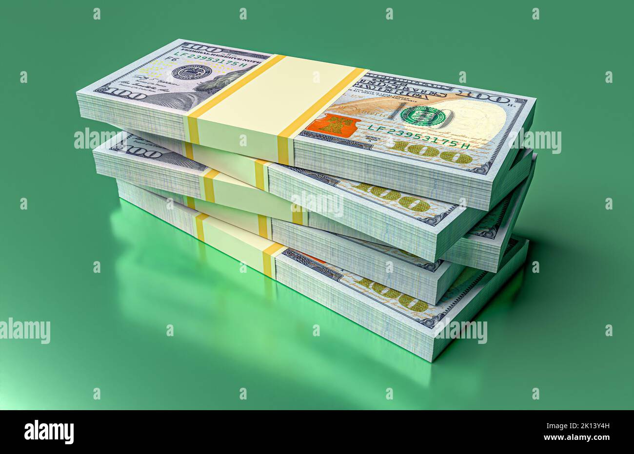 Große Geldstapel aus Dollar. Konzept der US-Dollar-Finanzierung. 3D Rendern Stockfoto