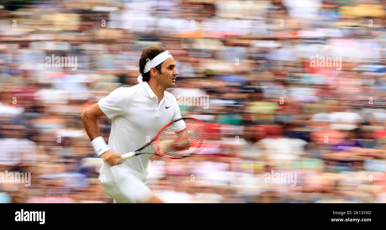 Datei-Foto vom 04-07-2016 von Roger Federer, der angekündigt hat, dass er nach dem Laver Cup aus dem professionellen Tennis ausscheiden wird. Ausgabedatum: Donnerstag, 15. September 2022. Stockfoto