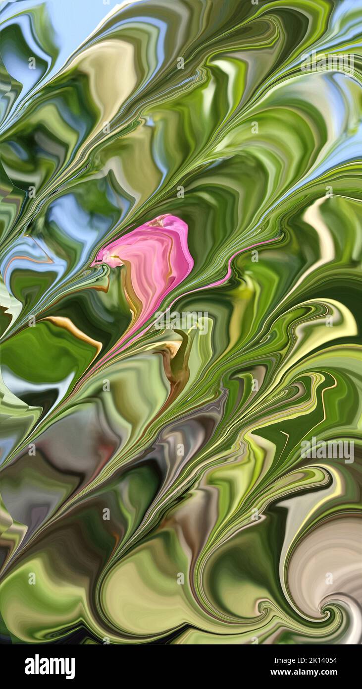 Liquify abstraktes Muster-Design von 6 Farben Kombination. Weicher, farbenfroher Hintergrund, Design für mobile Anwendungen. Stockfoto
