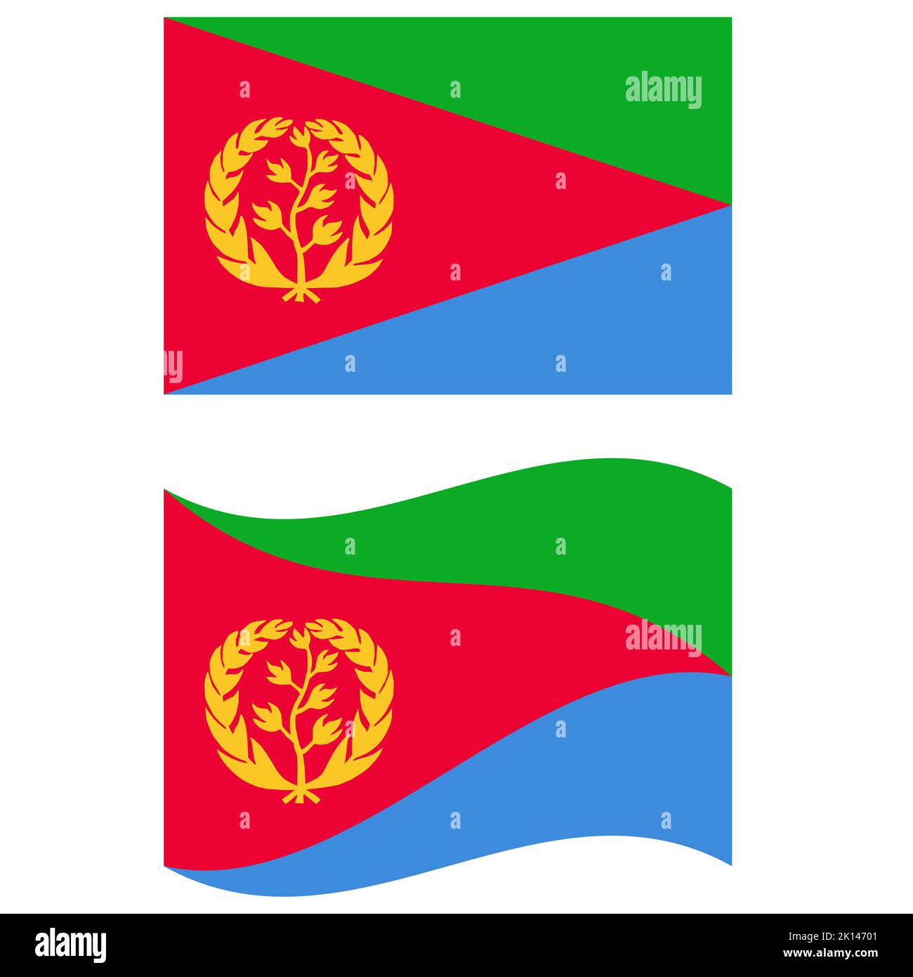 Nationalflagge Eritreas mit Papiertextur im Hintergrund. Flagge Eritreas. Eritrea winkende Flagge. Flacher Stil. Stockfoto