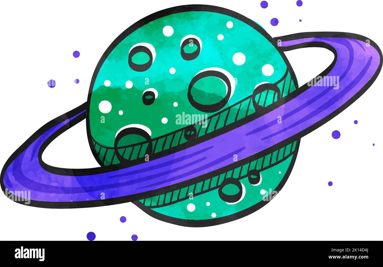 Planet Saturn-Ikone im Aquarellstil. Stock Vektor