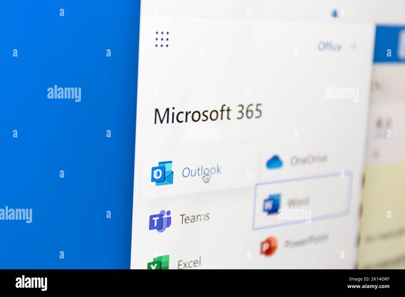 Ostersund, Schweden - 22. Juni 2022: Microsoft 365 Web-Apps auf einem Computerbildschirm. Microsoft Office ist eine Office-Suite, die von Microsoft erstellt wurde. Stockfoto