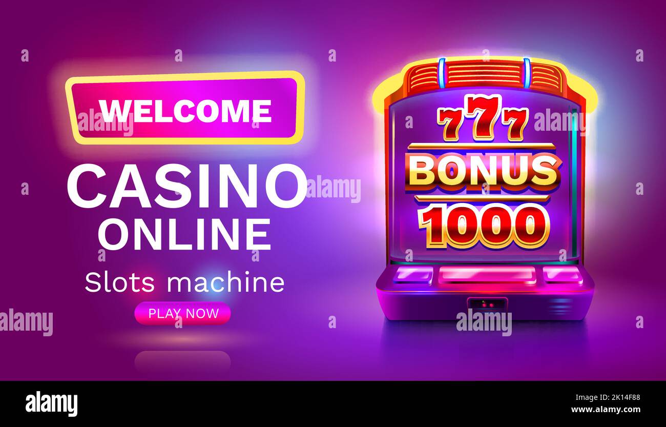 Casino Spielautomaten Gewinner, Jackpot Fortune Bonus 1000, 777 gewinnen Banner. Vektorgrafik Stock Vektor