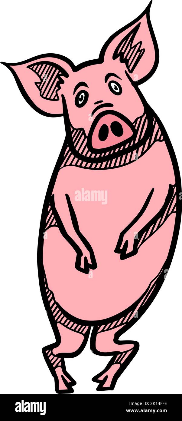 Farbe Hand Zeichnung stehend Schwein Stock Vektor