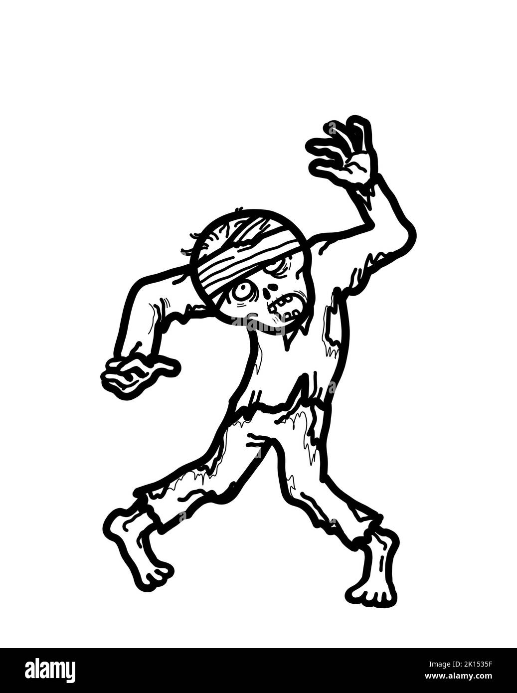 Ein Halloween Zombie Ghoul Geistermonster. Angst gespenstisch Spuk Albtraum Konzept. Handgezeichnet, isoliert auf weißem Hintergrund. Stockfoto