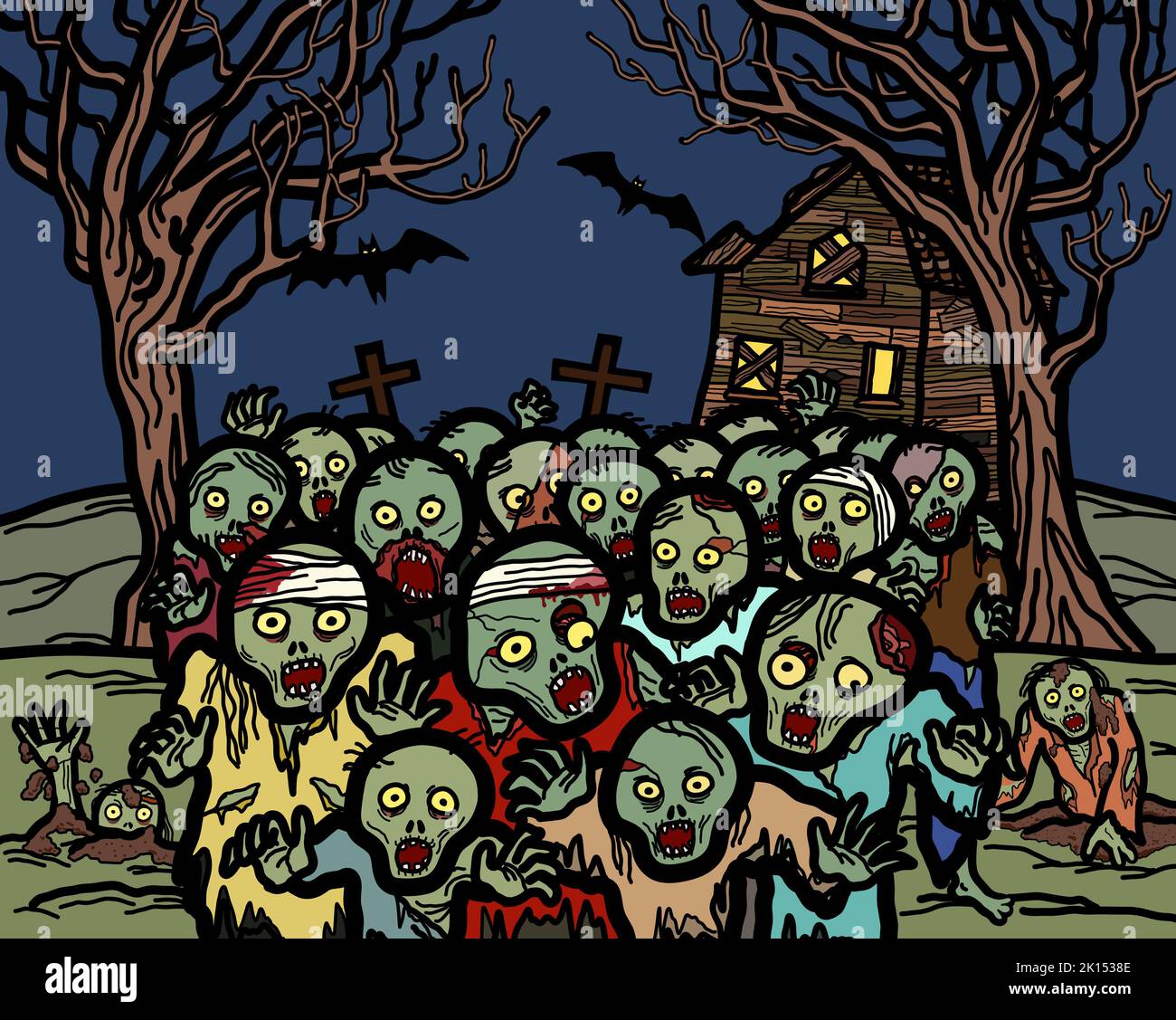 Eine Gruppe von Halloween-Geistermonstern. Horror erschreckend Alptraum Konzept. Stockfoto