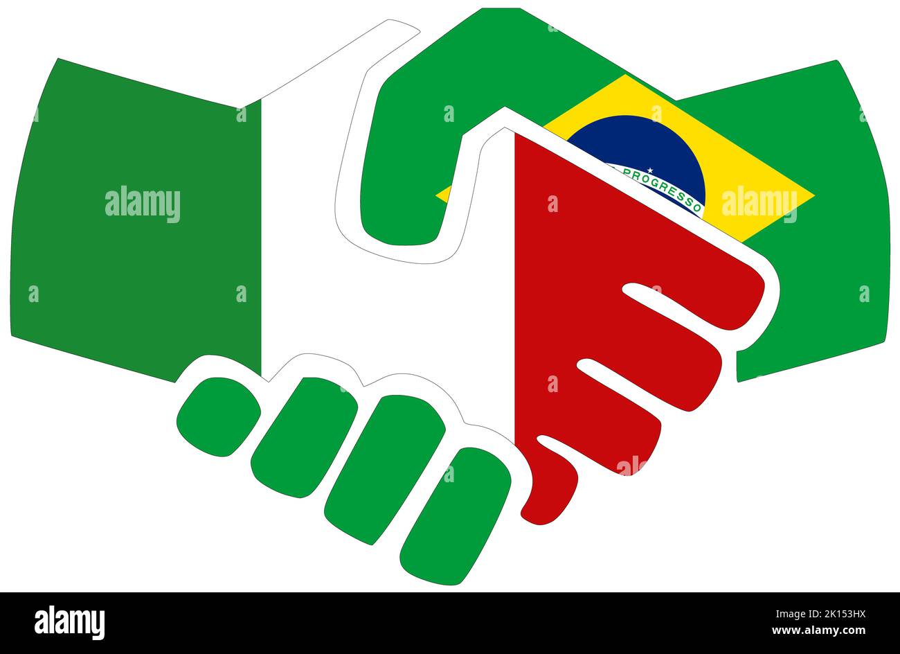 Italien - Brasilien : Handshake, Symbol für Vereinbarung oder Freundschaft Stockfoto