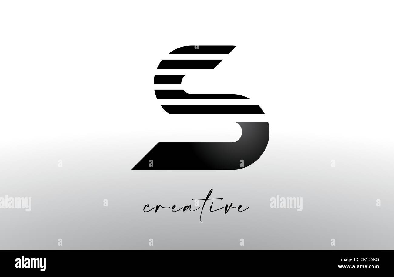 Linien Buchstaben S Logo Design mit kreativen Linien auf der Hälfte des Briefes in Schwarz-Weiß-Farben Vektor geschnitten. Stock Vektor