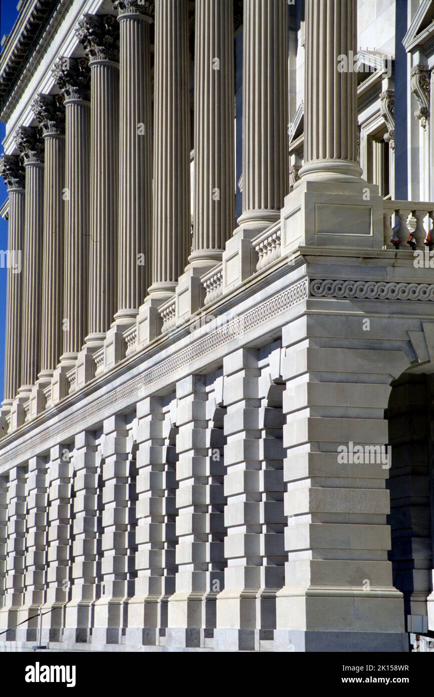 US Capitol Building Details, eng zugeschnittenes Bild der Fassade des Gebäudes. Stockfoto