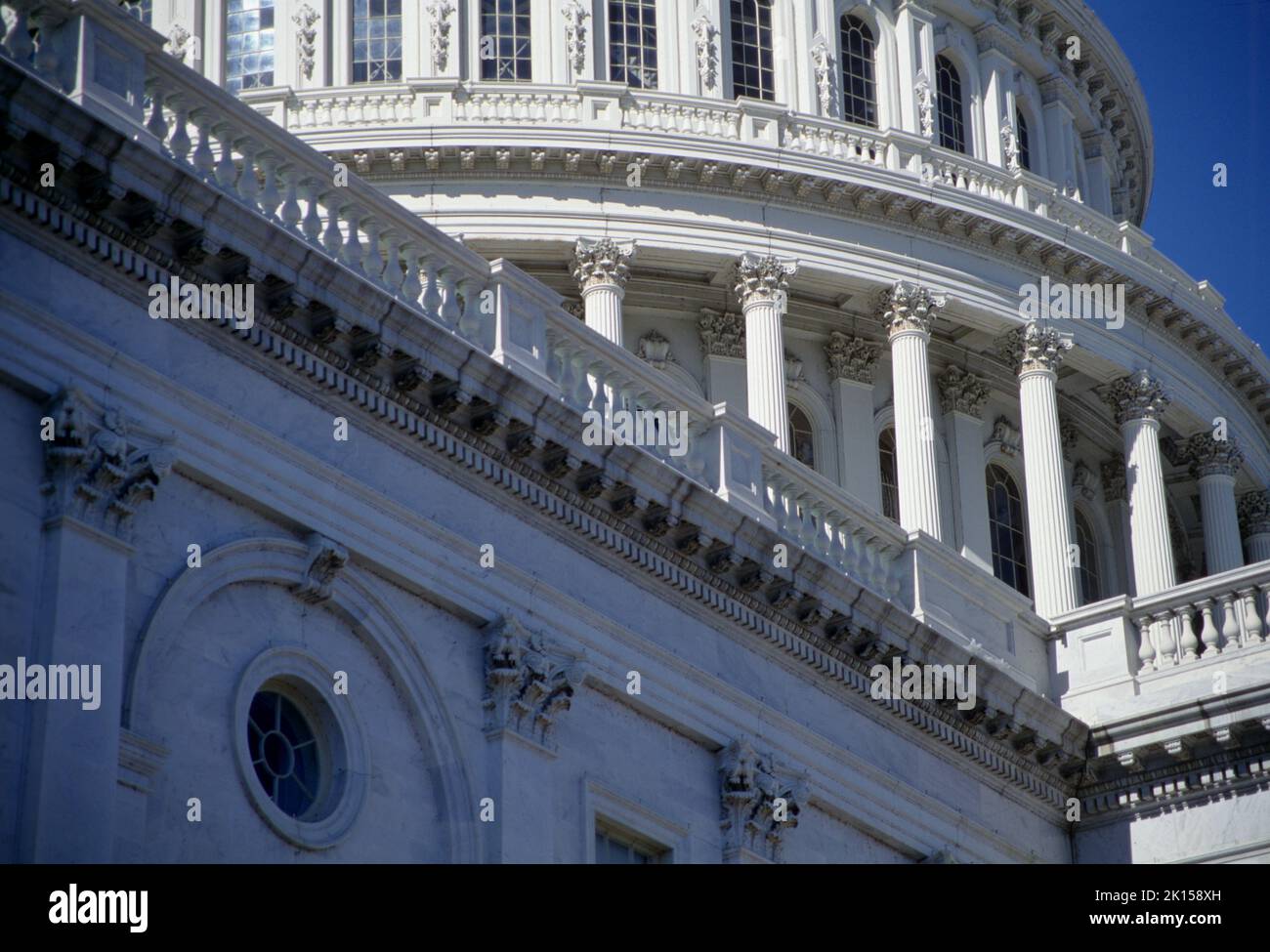 US Capitol Building Details, eng zugeschnittenes Bild der Fassade des Gebäudes. Stockfoto