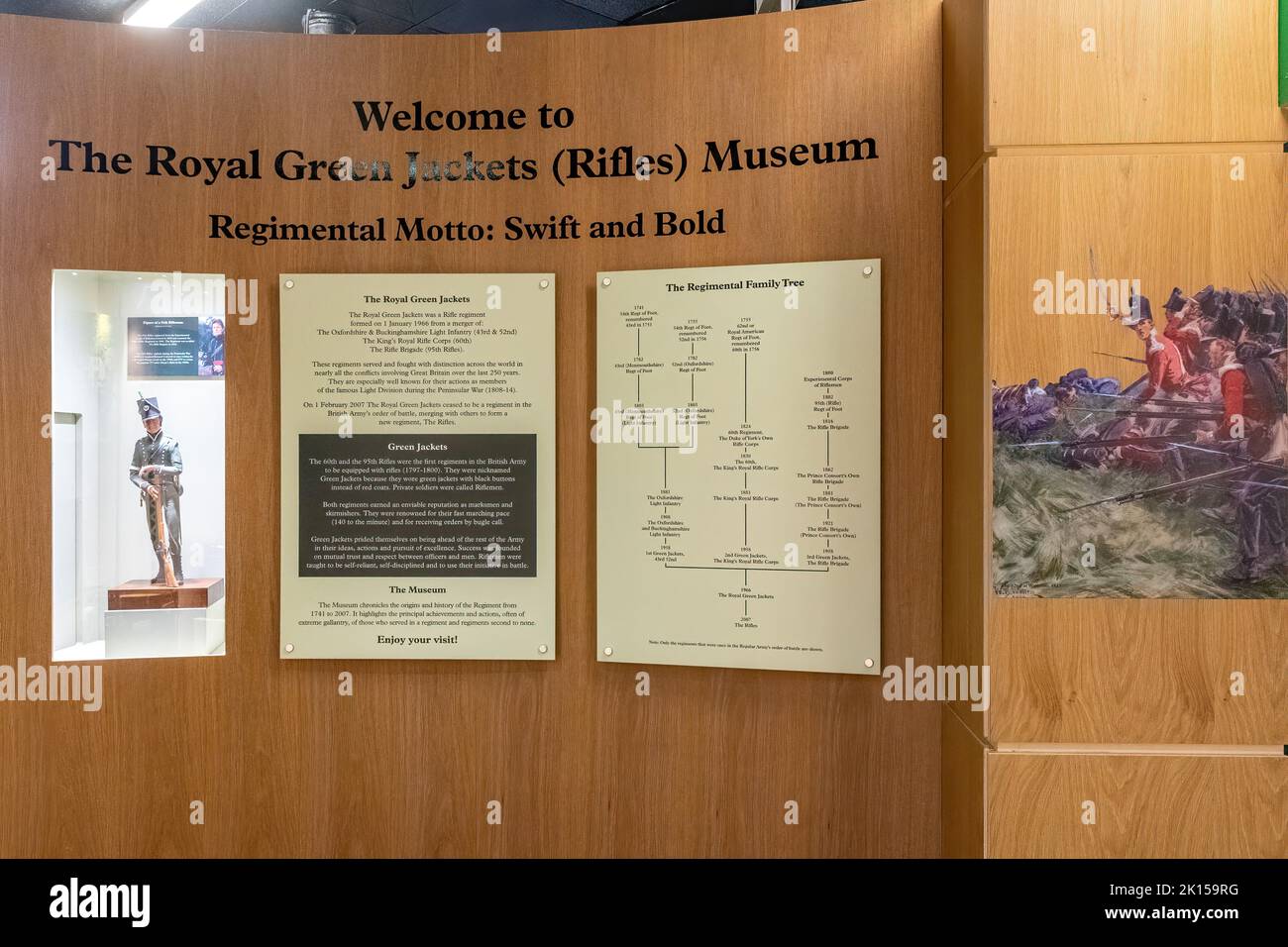 Das Gewehre Museum (Royal Green Jackets) in Winchester, Hampshire, England, Großbritannien. Stockfoto