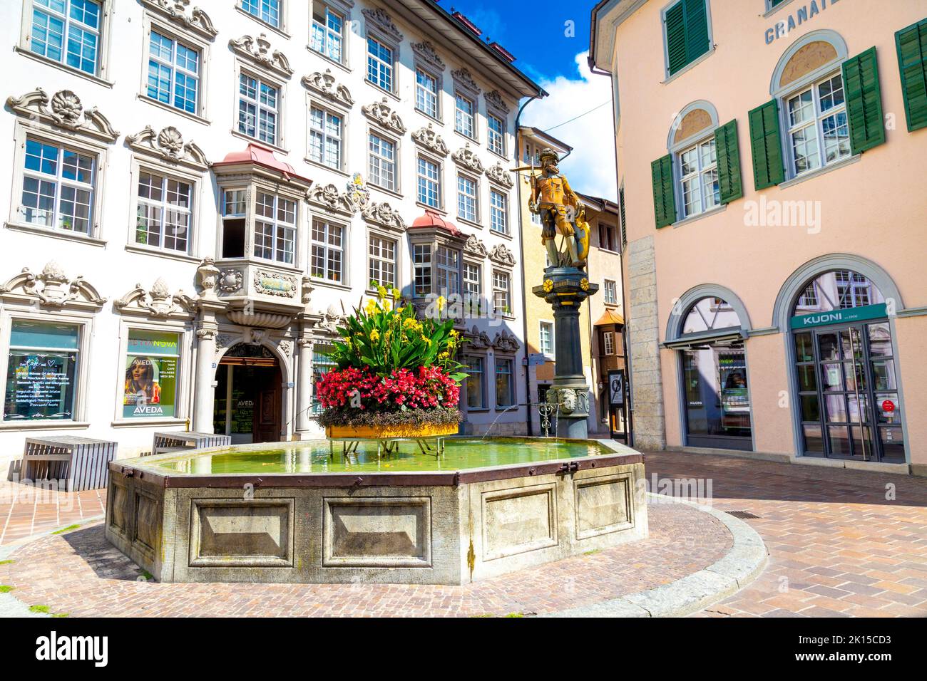 Tellbrunnen in Shaffhausen, Schweiz Stockfoto