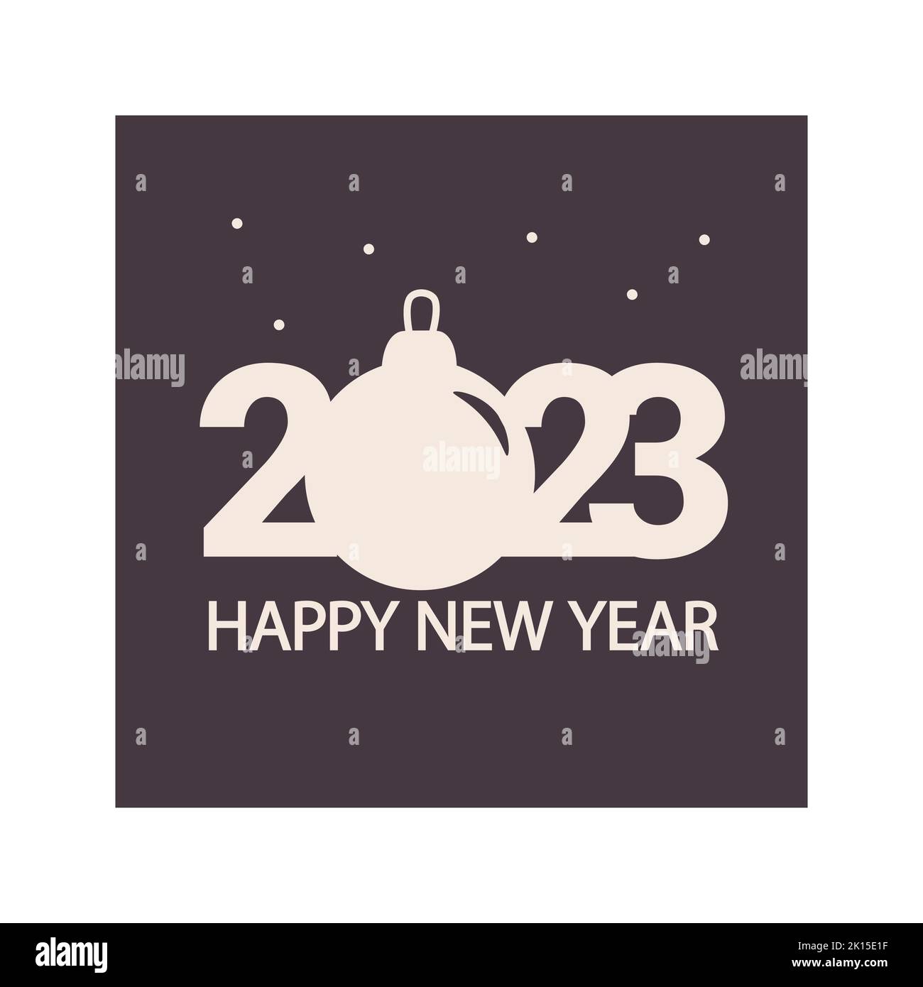 Frohes Neues Jahr 2023. Vektor für Design Neujahrsgrußkarte, Deckel, Logo. Weihnachtsball mit kreativen Zahlen. Stock Vektor