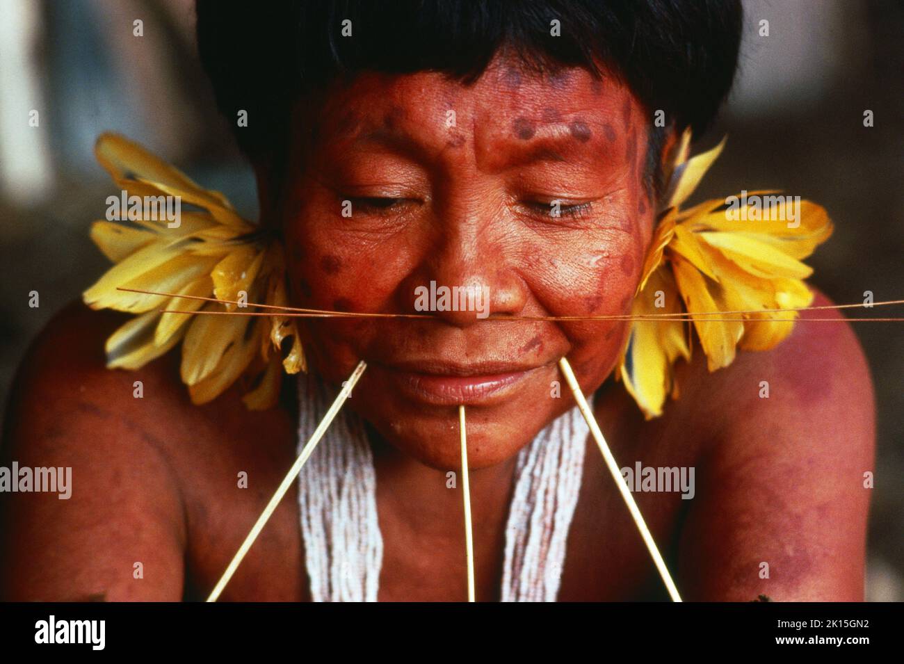Porträt eines indischen Jungen aus Yanomami. Amazonas-Dschungelbewohner aus Südamerika. Stockfoto