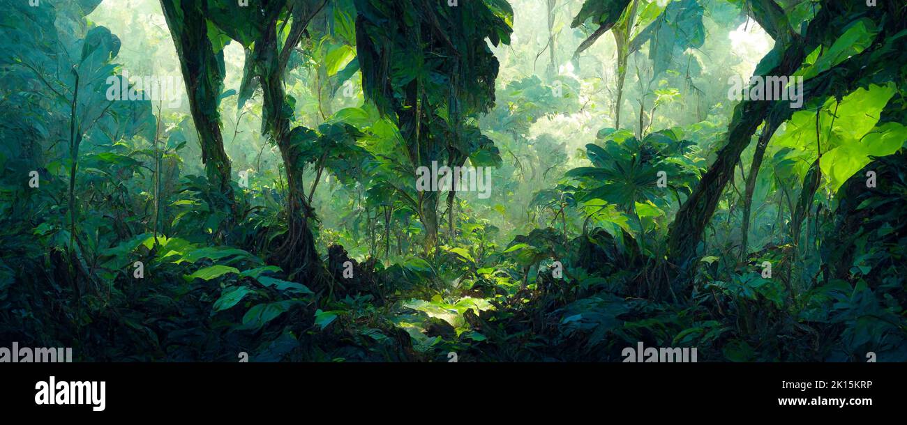Digitale Struktur der Malerei. Aquarell Sommer tropische Landschaft. Stockfoto