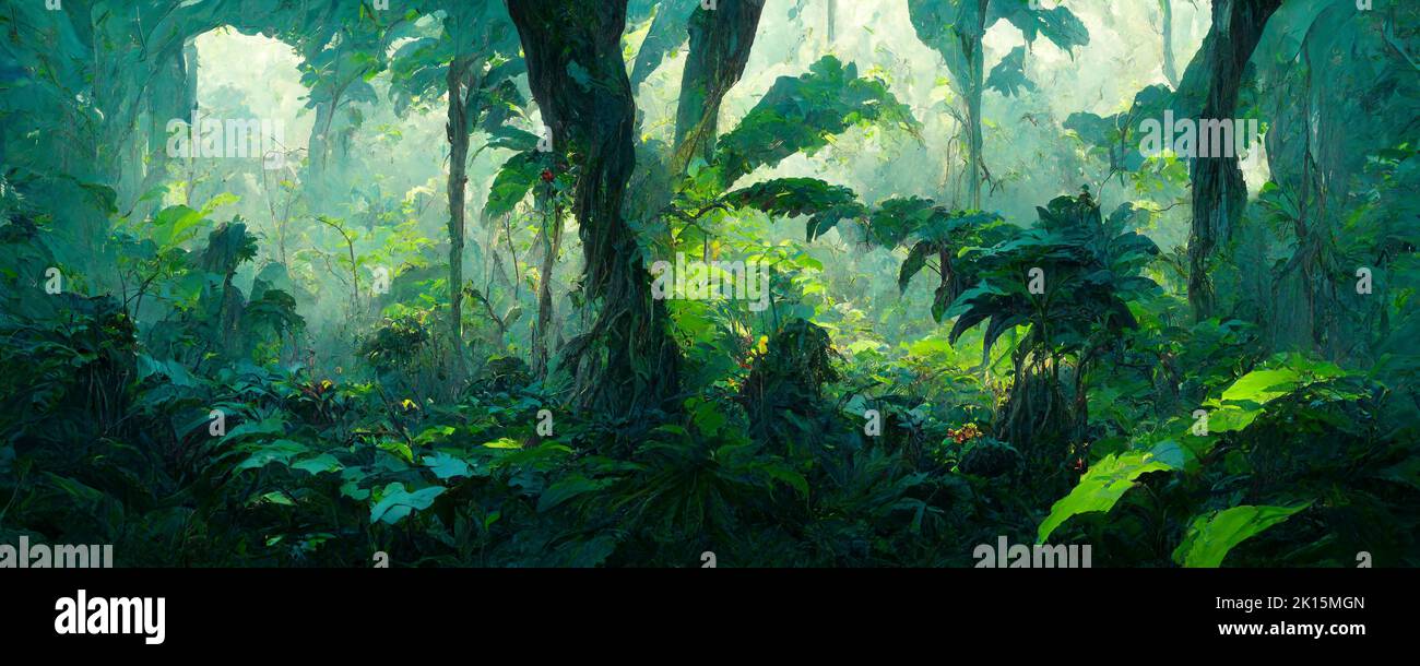 Digitale Struktur der Malerei. Aquarell Sommer tropische Landschaft. Stockfoto