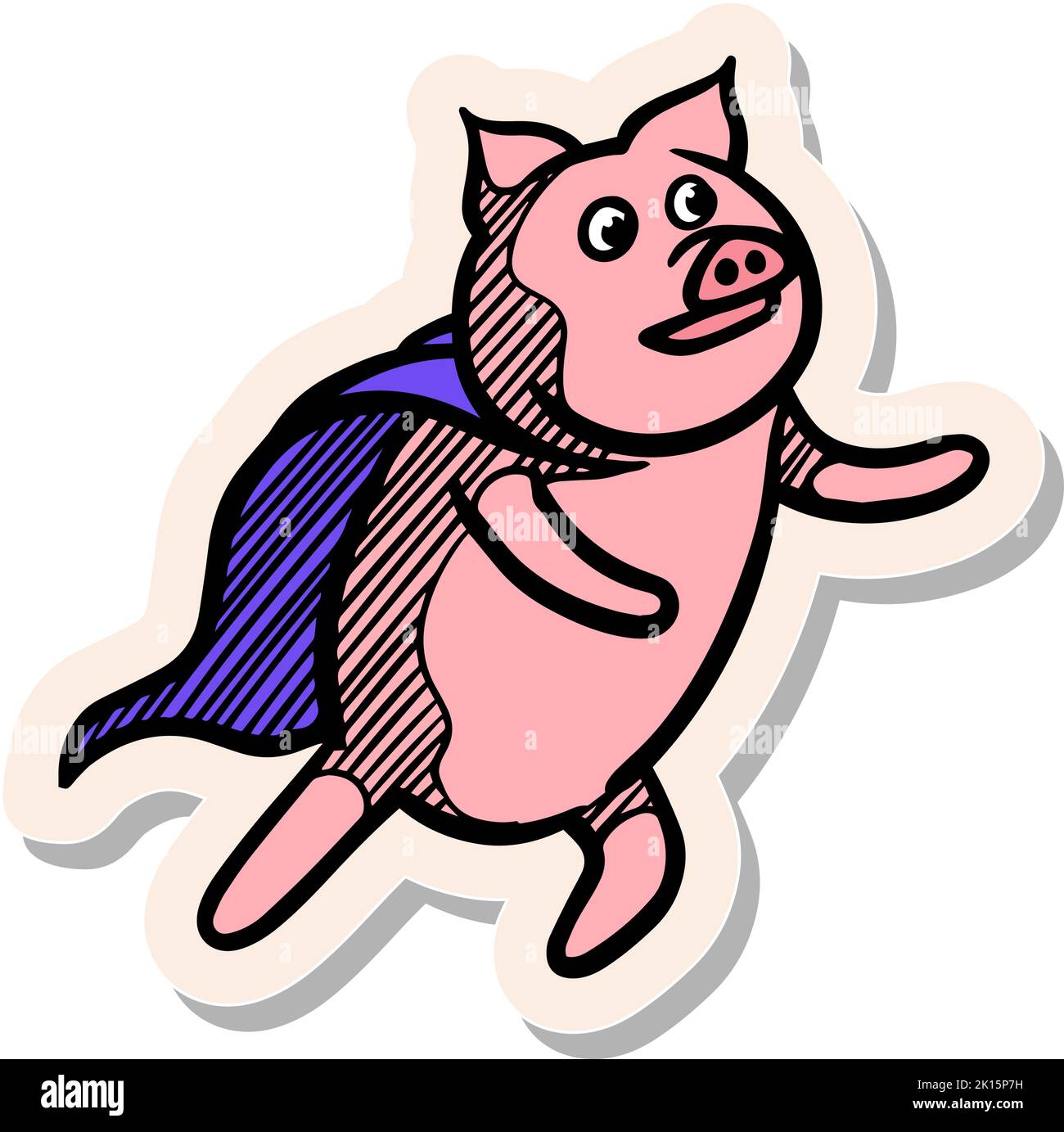 Handgezeichnetes Schwein im Sticker-Stil Vektorgrafik Stock Vektor