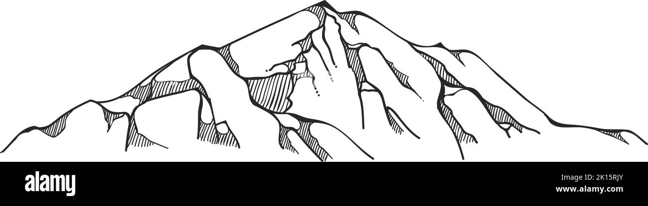 Handgezeichnete Vektorgrafik für schwarze und weiße Berge Stock Vektor
