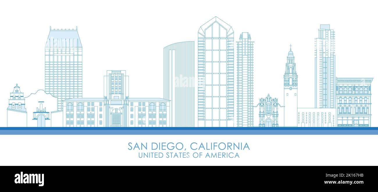 Skizzieren Skyline Panorama von San Diego, California, USA - Vektor-Illustration Stock Vektor