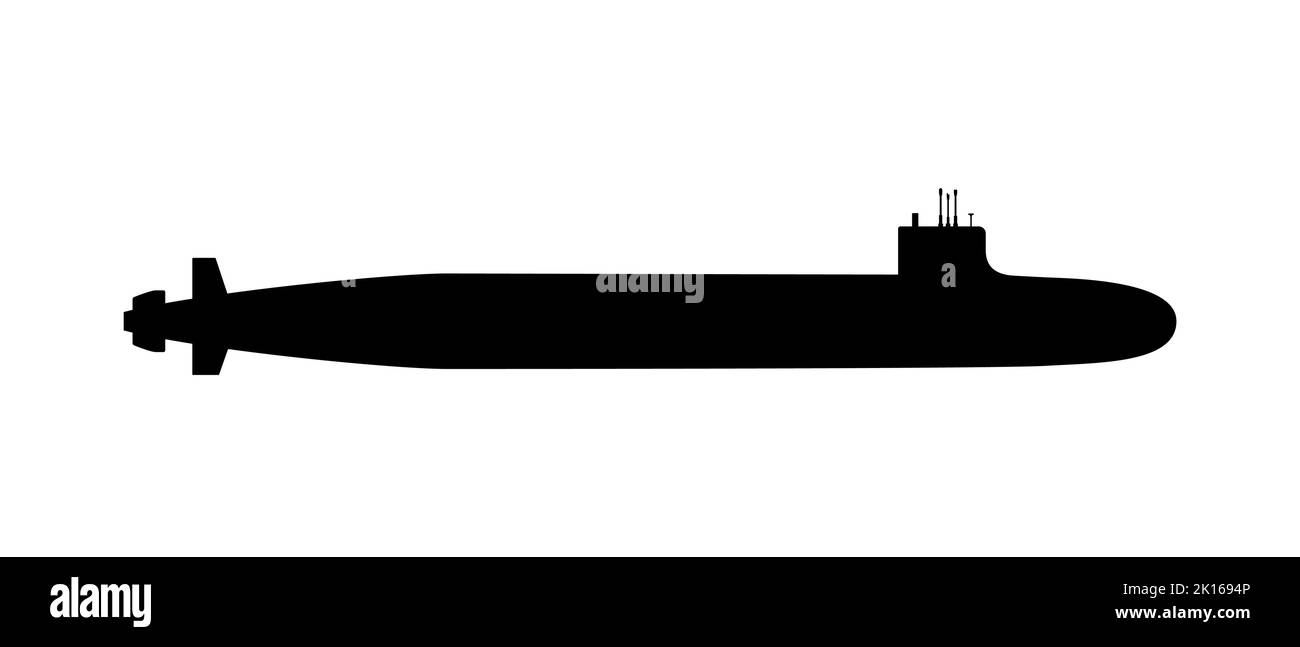 U-Boot-schwarze Silhouette mit einraschenden Spezialgeräten aus dem Conning Tower. Stock Vektor