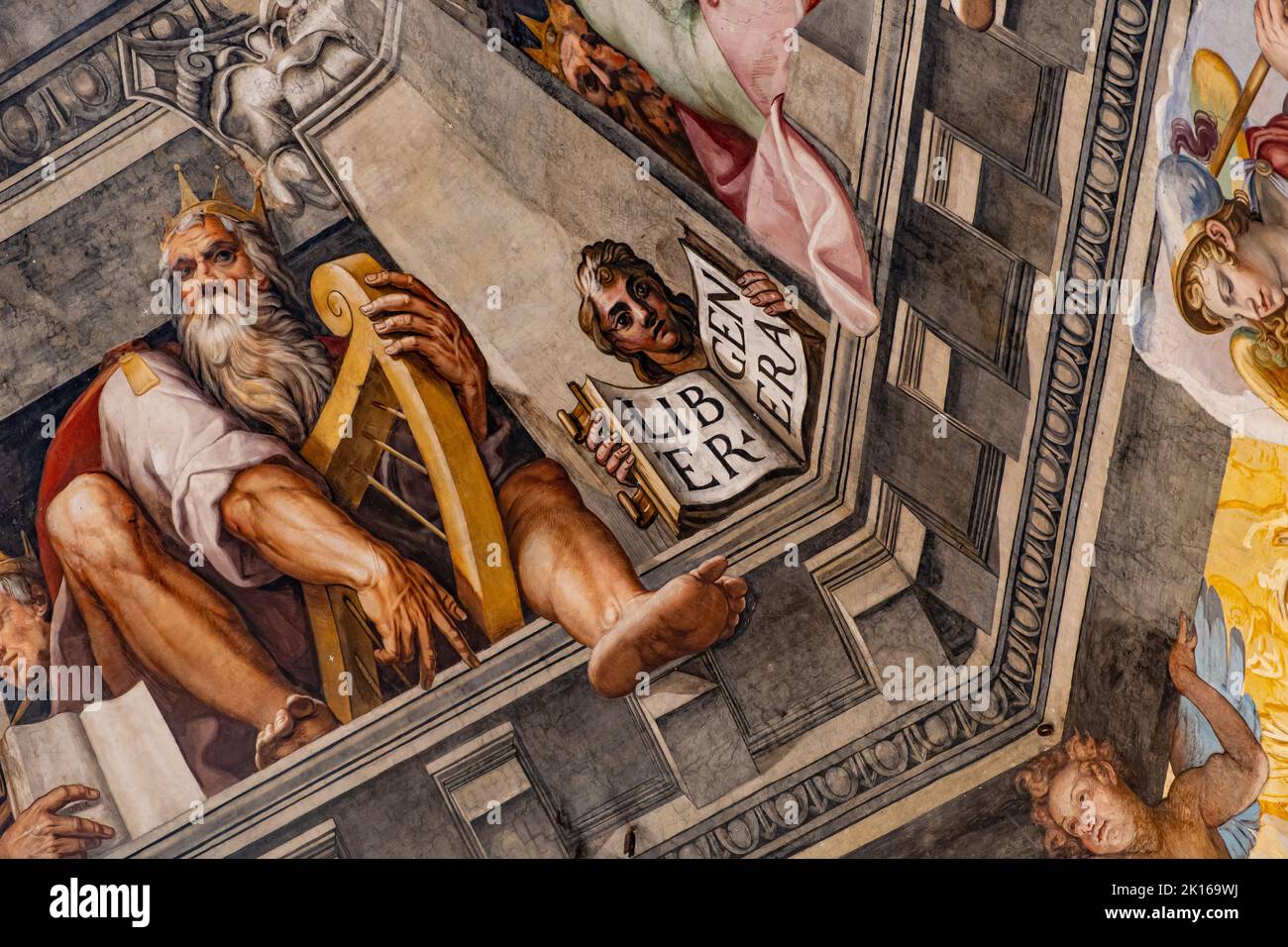 Kathedrale von Florenz - Dom Santa Maria del Fiore Brunelleschi Kuppel Gemälde - das Fresko des letzten Gerichts Details Giorgio Vasari & Zuccari Stockfoto